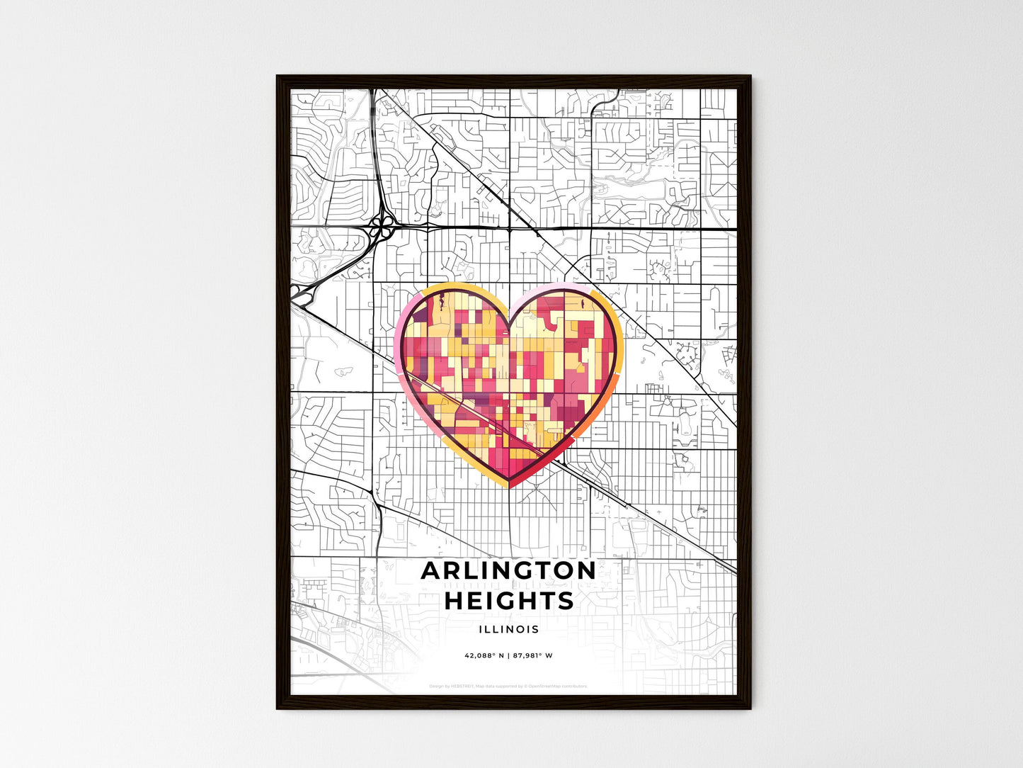 ARLINGTON HEIGHTS ILLINOIS minimal art map with a colorful icon. Where it all began, Couple map gift. Style 2