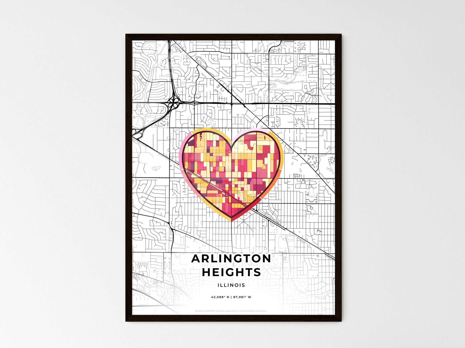 ARLINGTON HEIGHTS ILLINOIS minimal art map with a colorful icon. Where it all began, Couple map gift. Style 2
