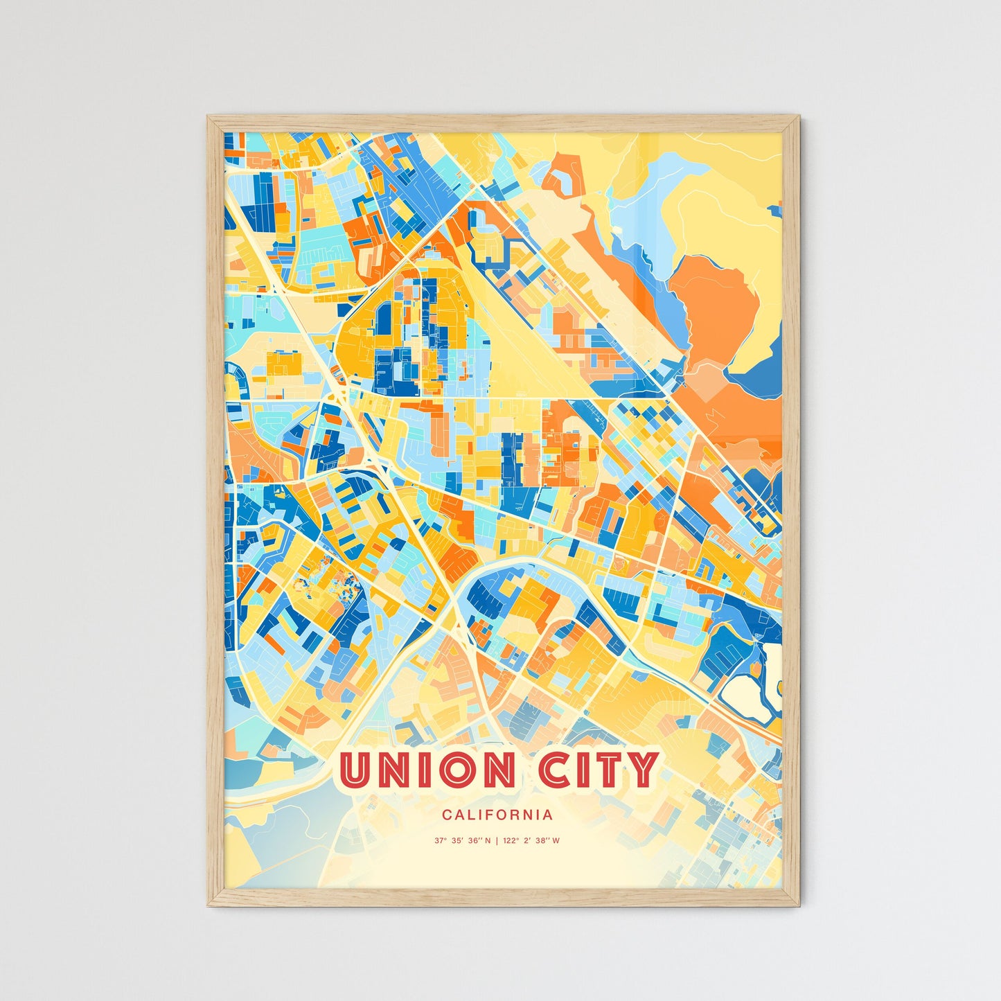 Colorful Union City California Fine Art Map Blue Orange