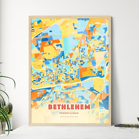 Colorful Bethlehem Pennsylvania Fine Art Map Blue Orange