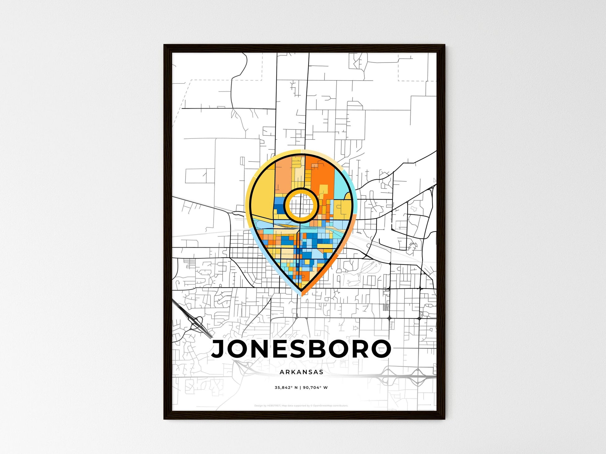Jonesboro Arkansas wedding art map with pointer icon