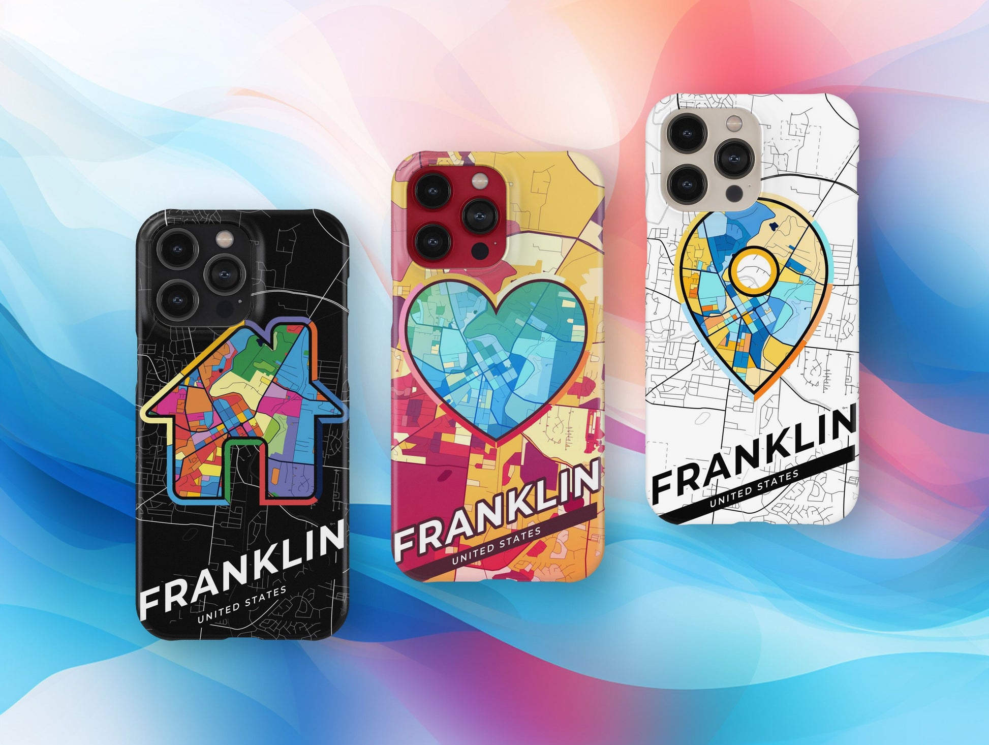 Franklin Tennessee slim phone case with colorful icon. Birthday, wedding or housewarming gift. Couple match cases.