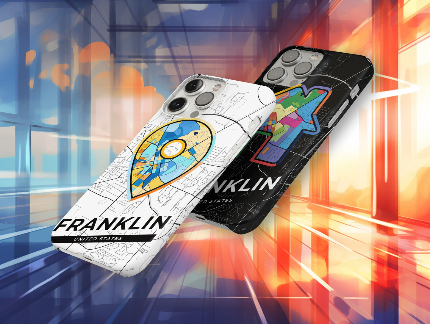 Franklin Tennessee slim phone case with colorful icon. Birthday, wedding or housewarming gift. Couple match cases.