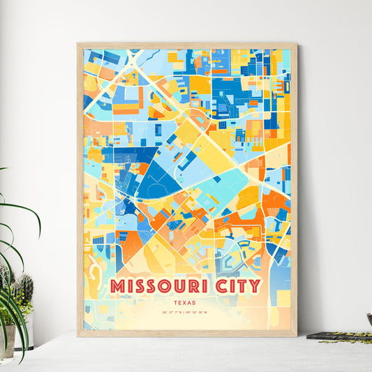 Colorful MISSOURI CITY TEXAS Fine Art Map Blue Orange