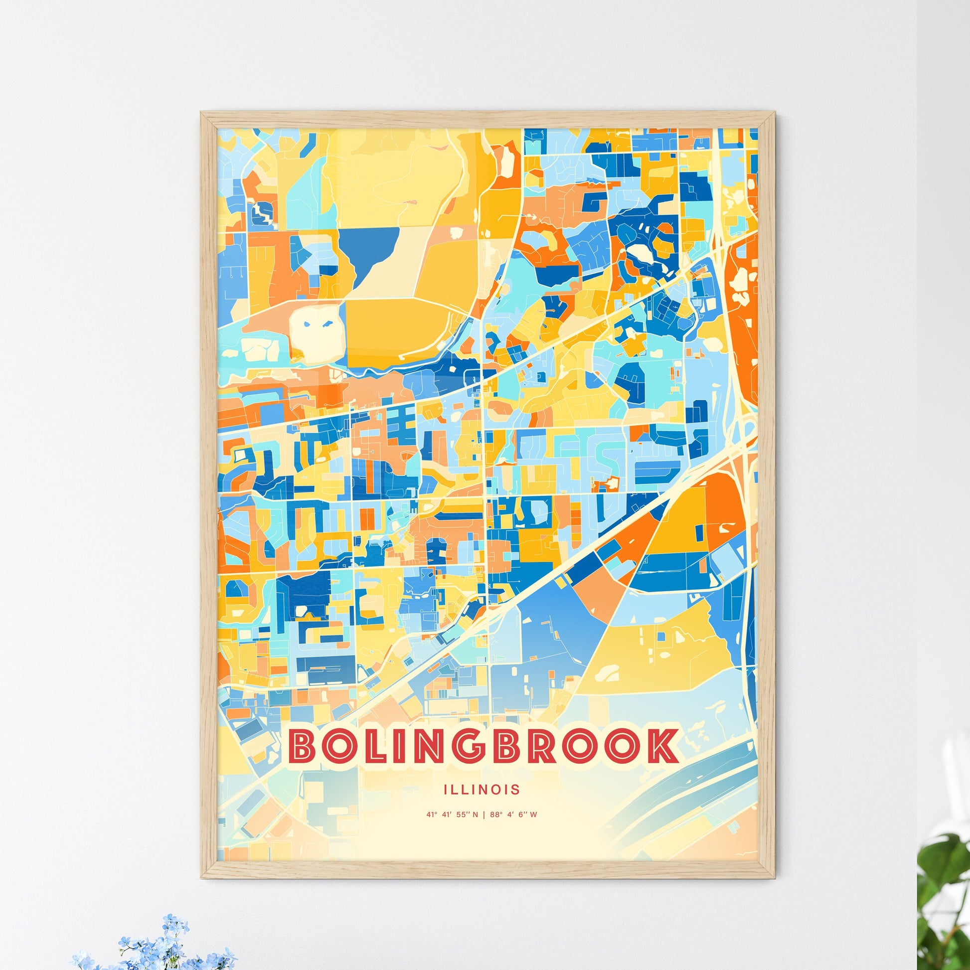 Colorful Bolingbrook Illinois Fine Art Map Blue Orange