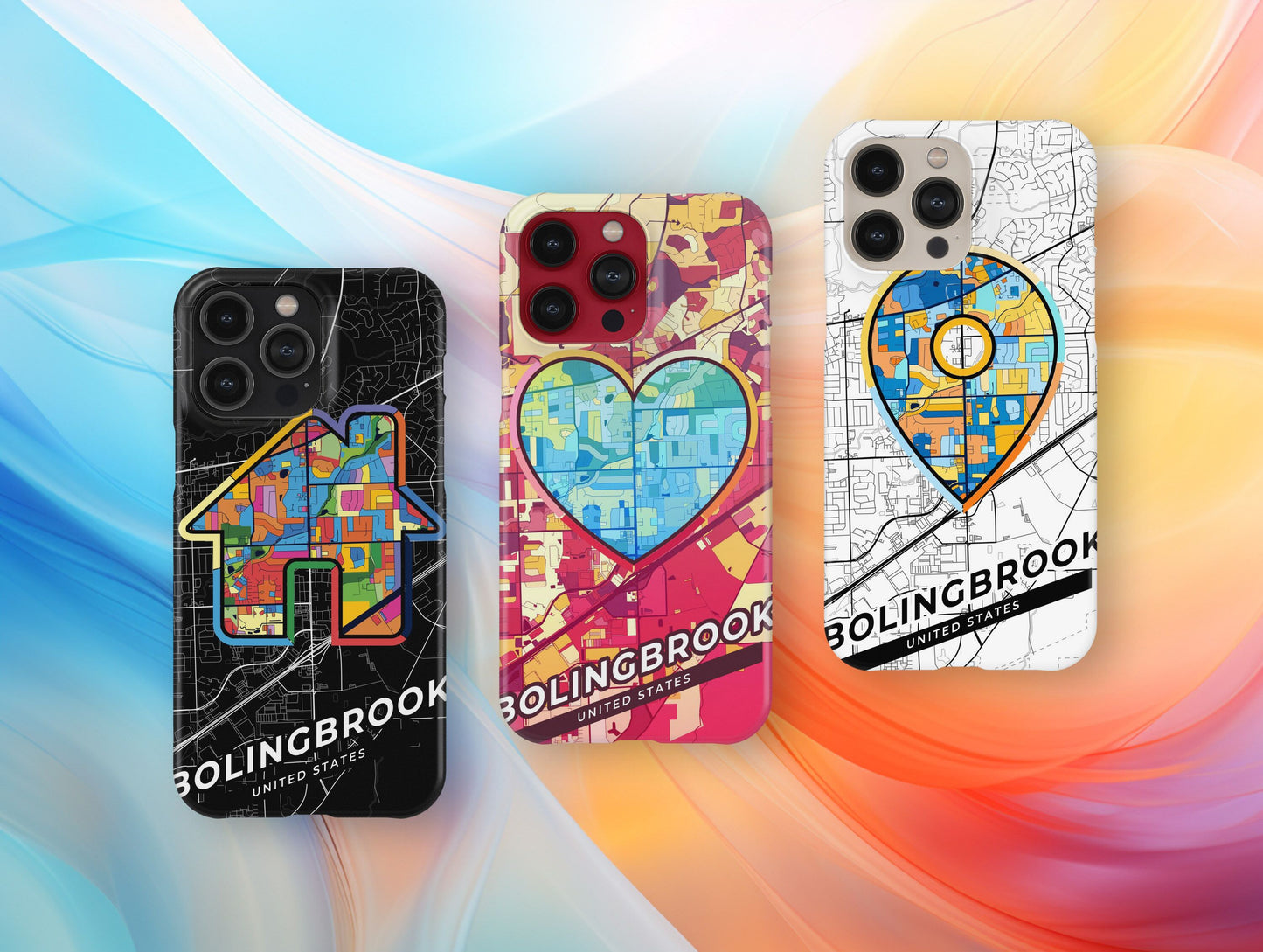 Bolingbrook Illinois slim phone case with colorful icon. Birthday, wedding or housewarming gift. Couple match cases.