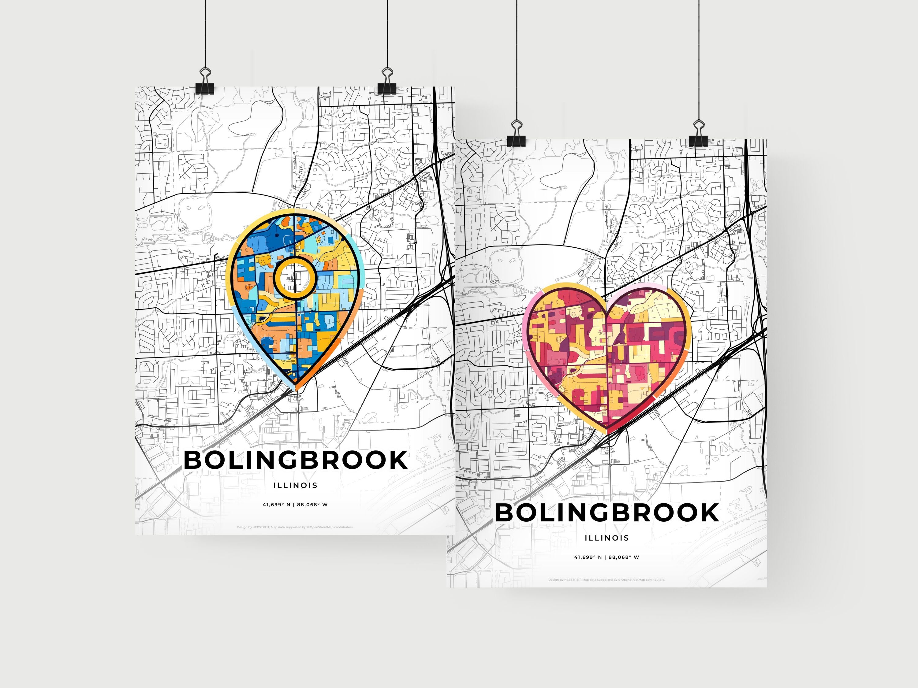 BOLINGBROOK UNITED STATES minimal art map with a colorful icon ...