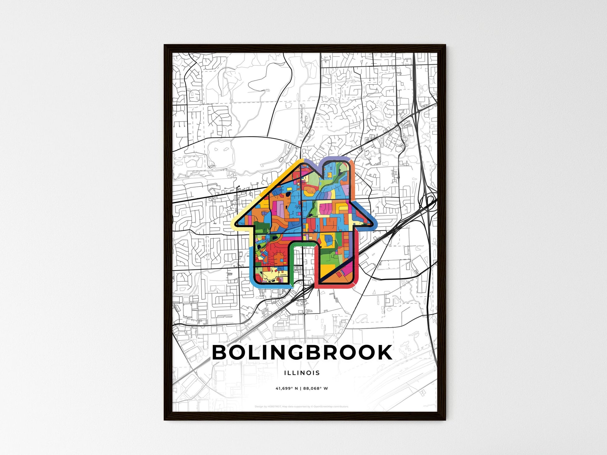 Bolingbrook Illinois wedding art map with home icon