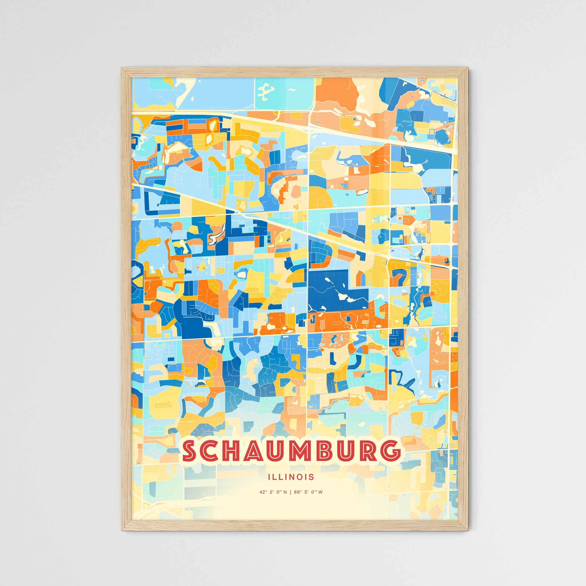 Colorful Schaumburg Illinois Fine Art Map Blue Orange