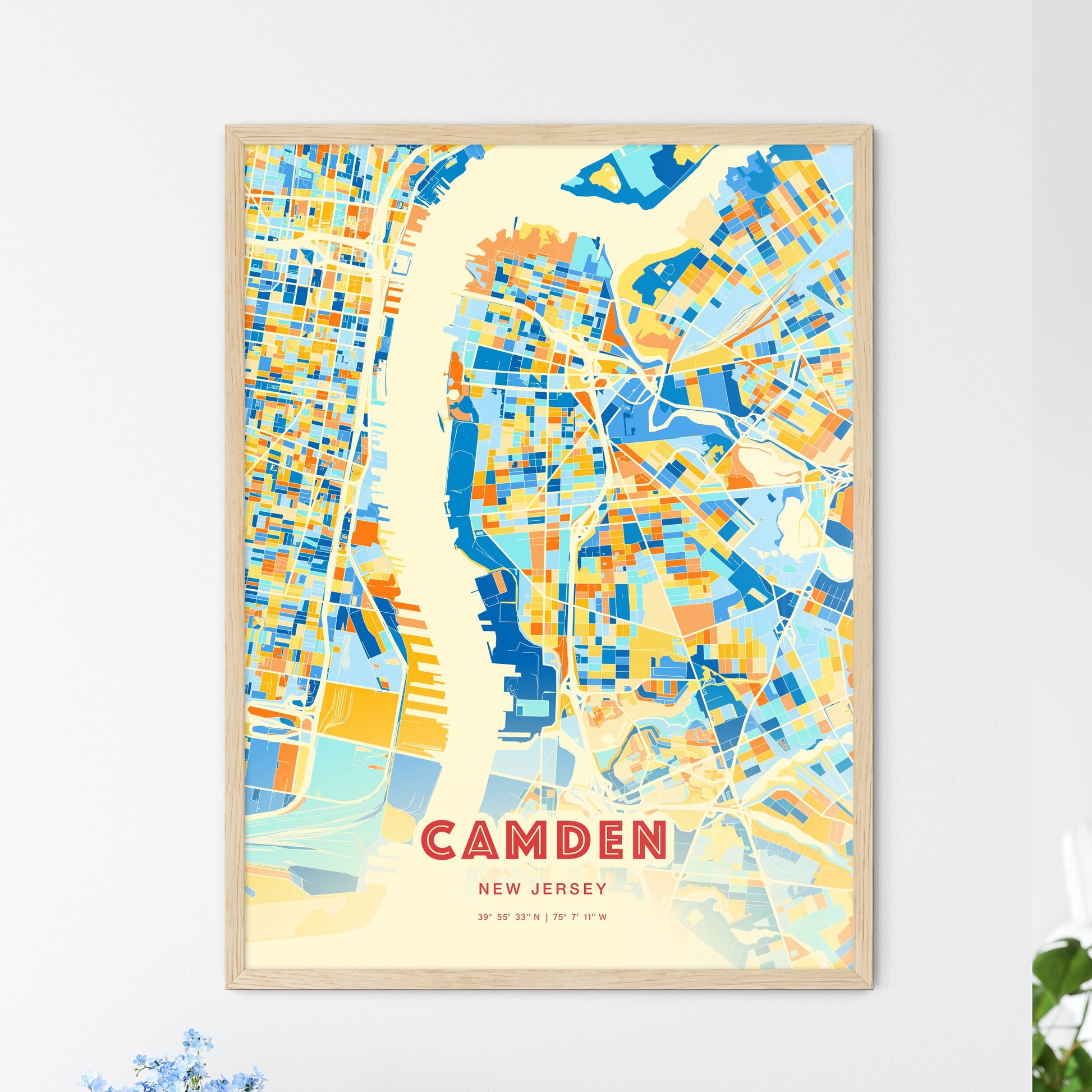 Colorful Camden New Jersey Fine Art Map Blue Orange