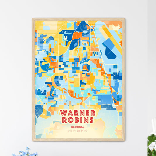 Colorful Warner Robins Georgia Fine Art Map Blue Orange