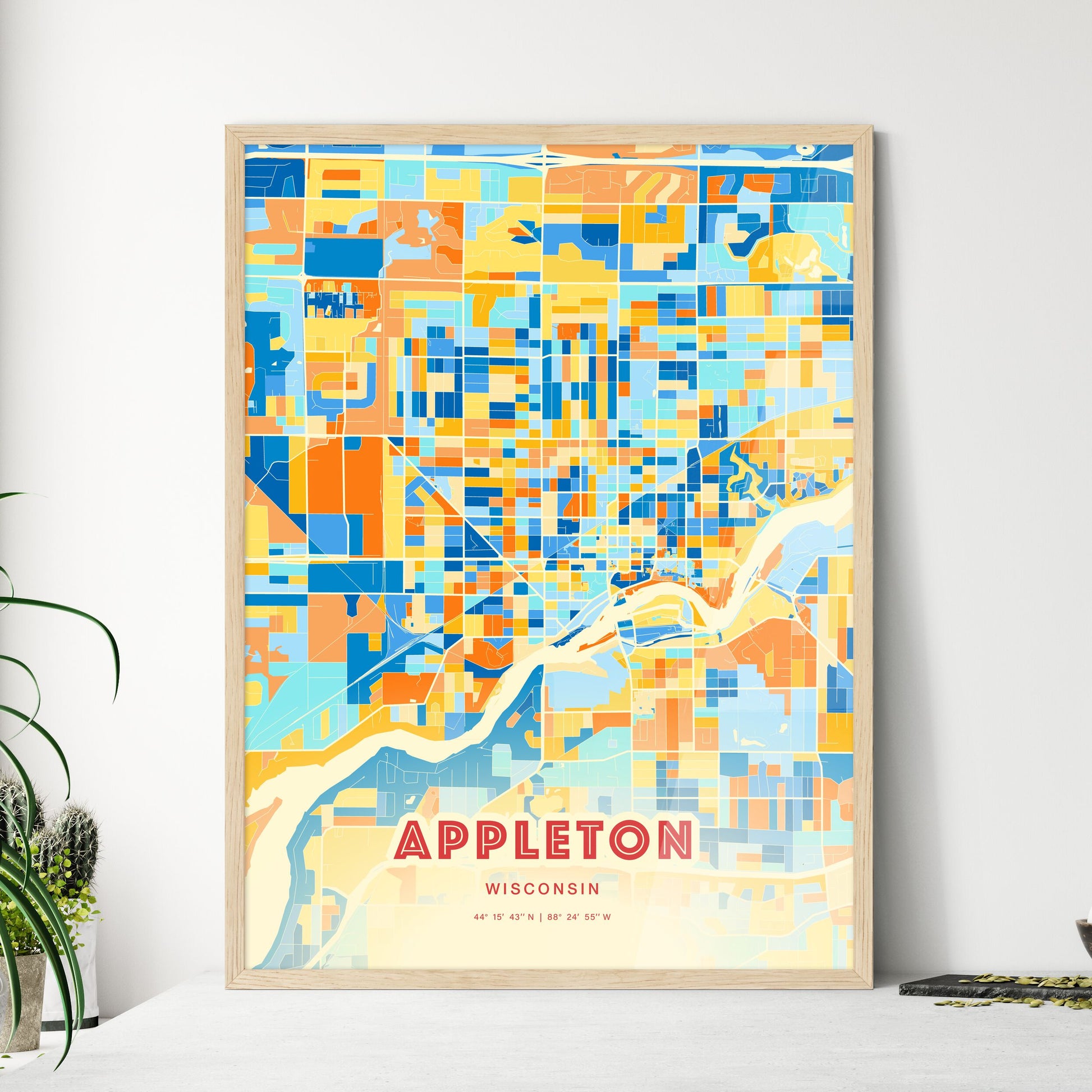 Colorful Appleton Wisconsin Fine Art Map Blue Orange