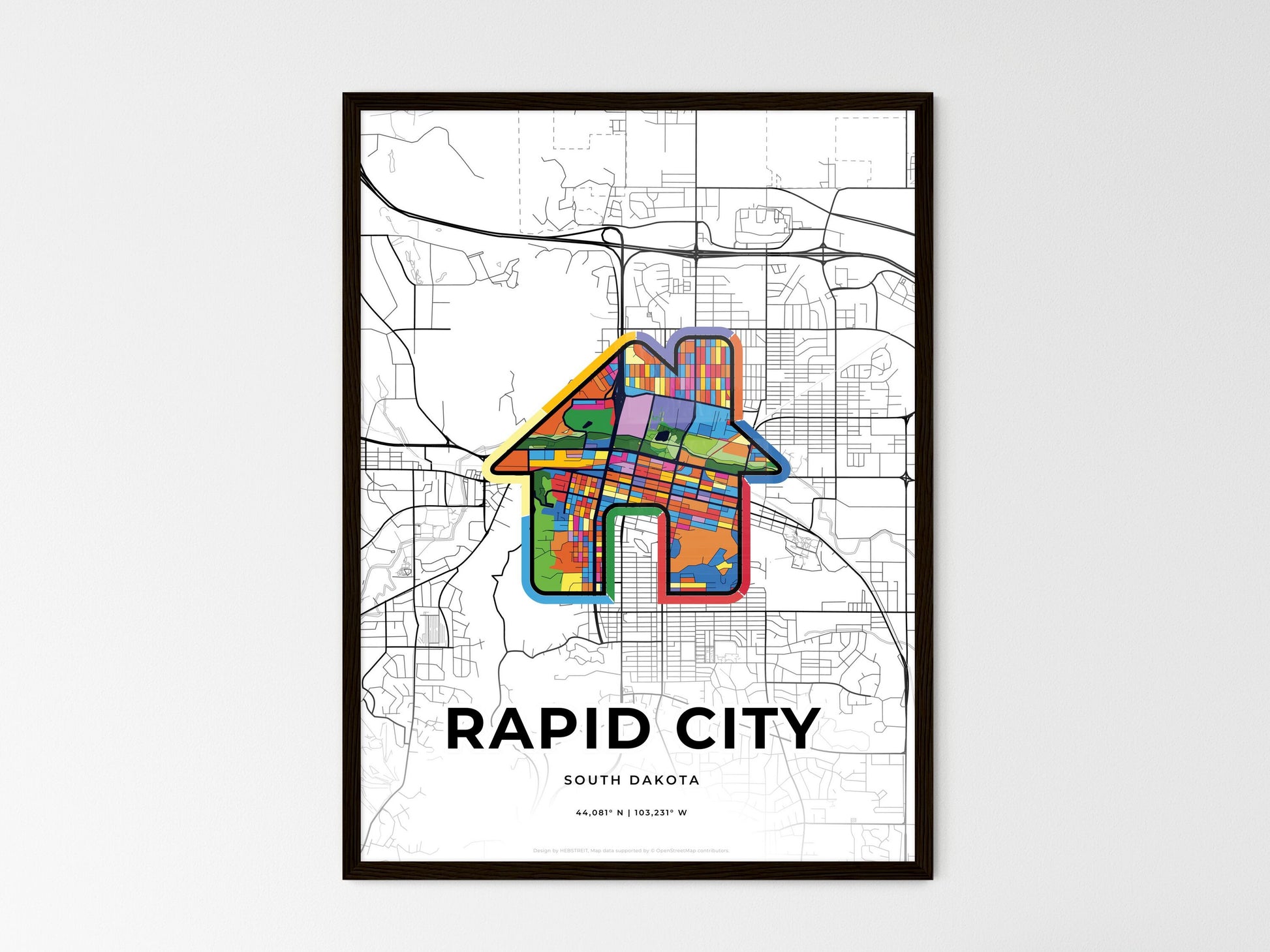 Rapid City South Dakota wedding art map with home icon