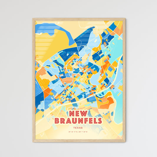 Colorful New Braunfels Texas Fine Art Map Blue Orange