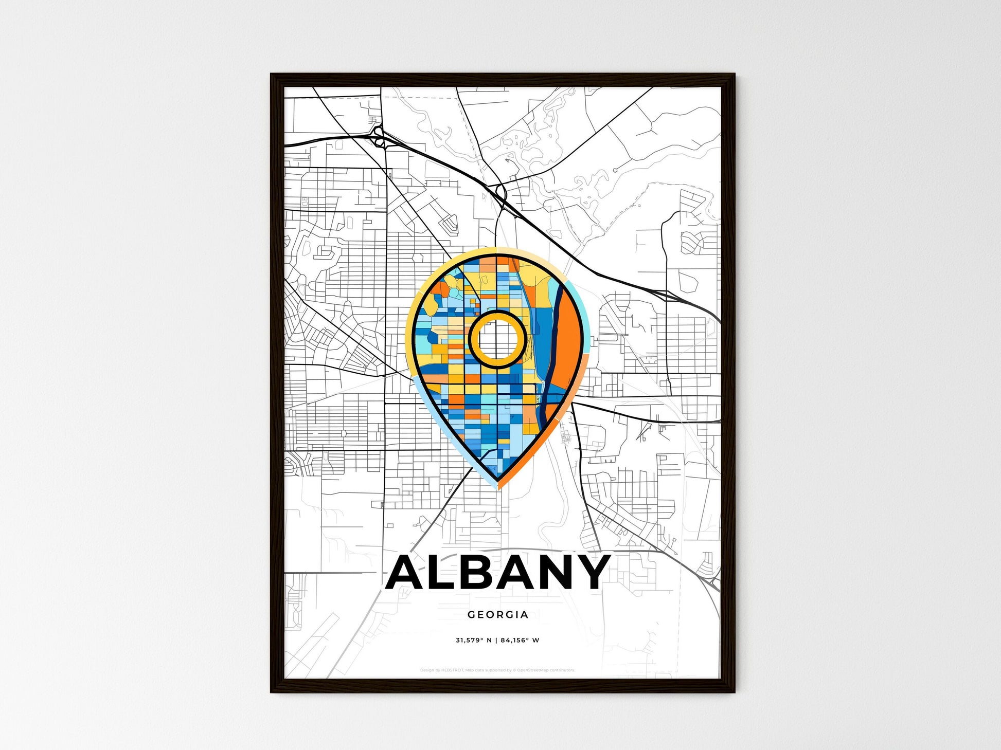 Albany Georgia wedding art map with pointer icon