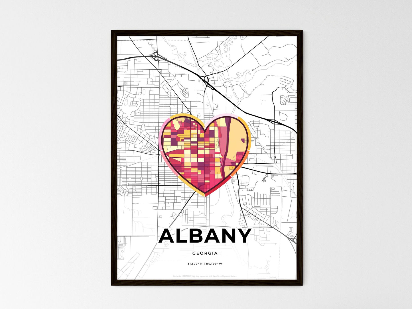 Albany Georgia wedding art map with heart icon
