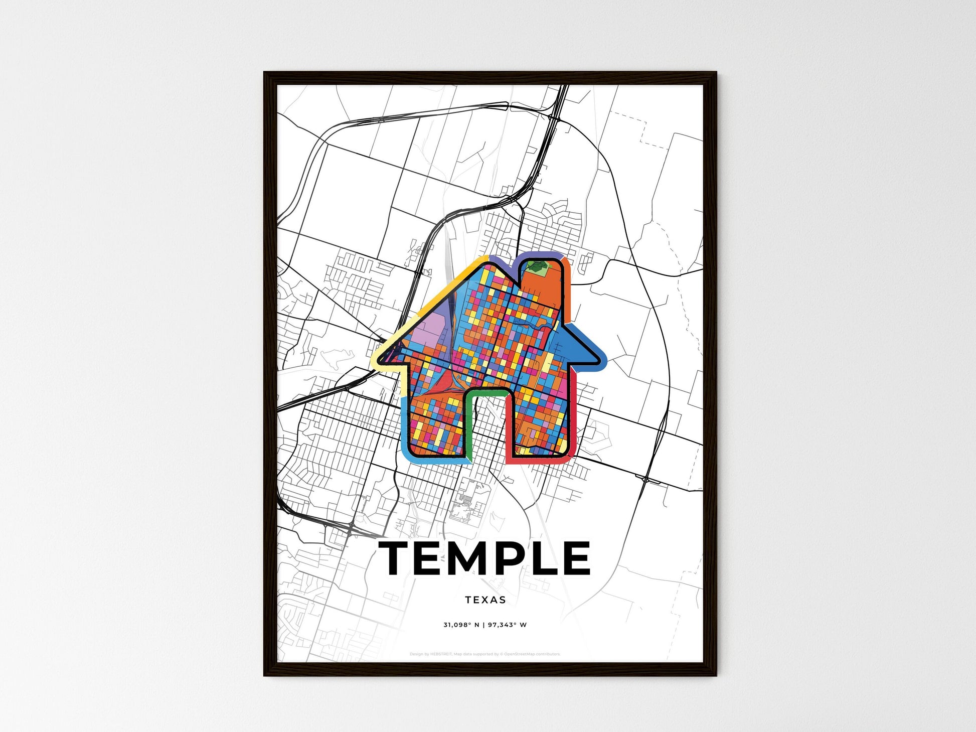Temple Texas wedding art map with home icon