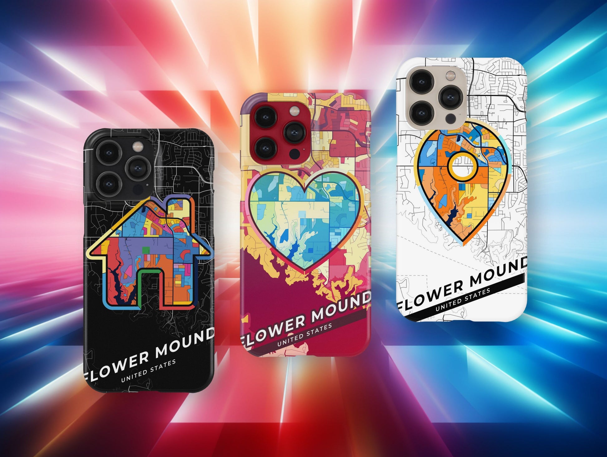 Flower Mound Texas slim phone case with colorful icon. Birthday, wedding or housewarming gift. Couple match cases.