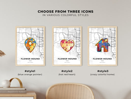 Flower Mound Texas maps with colorful icons