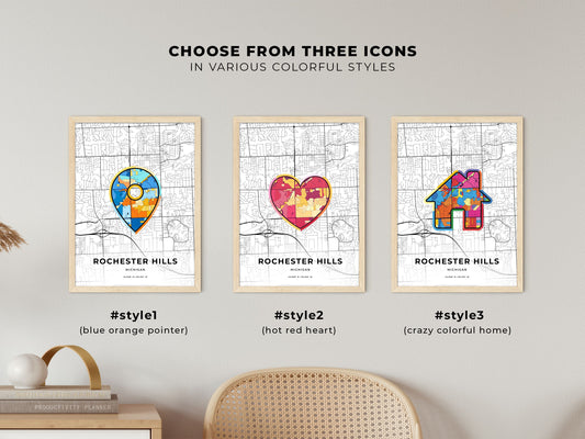 Rochester Hills Michigan maps with colorful icons