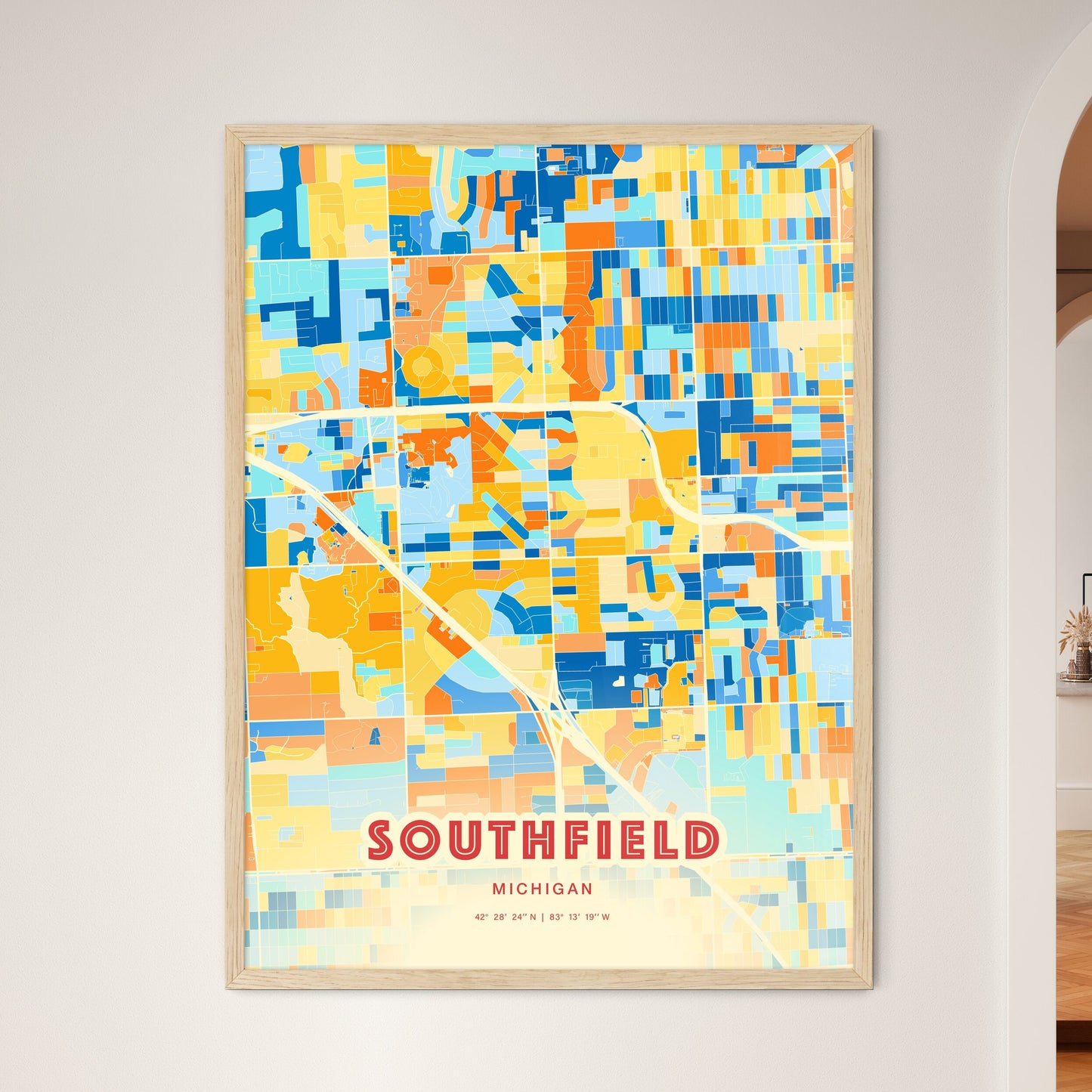 Colorful Southfield Michigan Fine Art Map Blue Orange