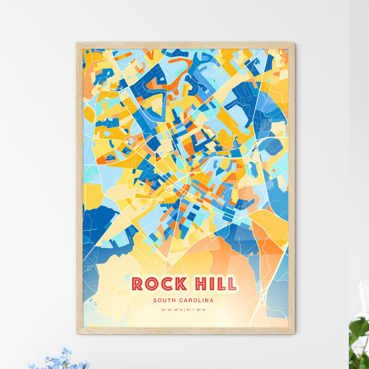 Colorful Rock Hill South Carolina Fine Art Map Blue Orange