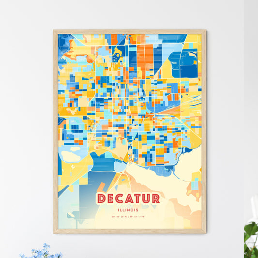 Colorful Decatur Illinois Fine Art Map Blue Orange