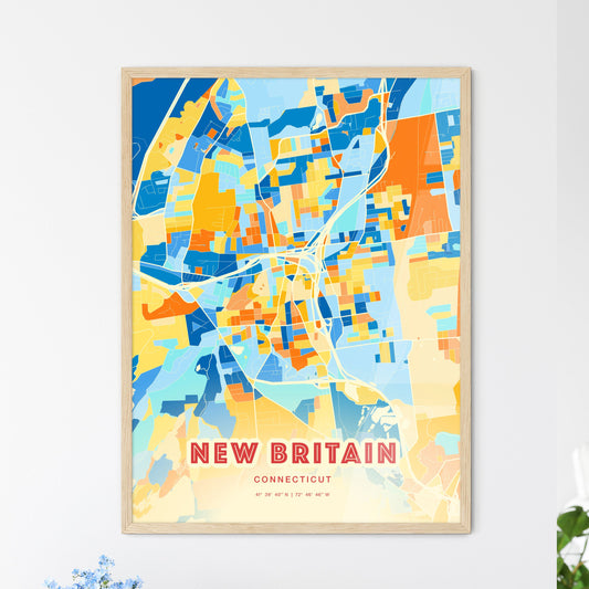 Colorful New Britain Connecticut Fine Art Map Blue Orange