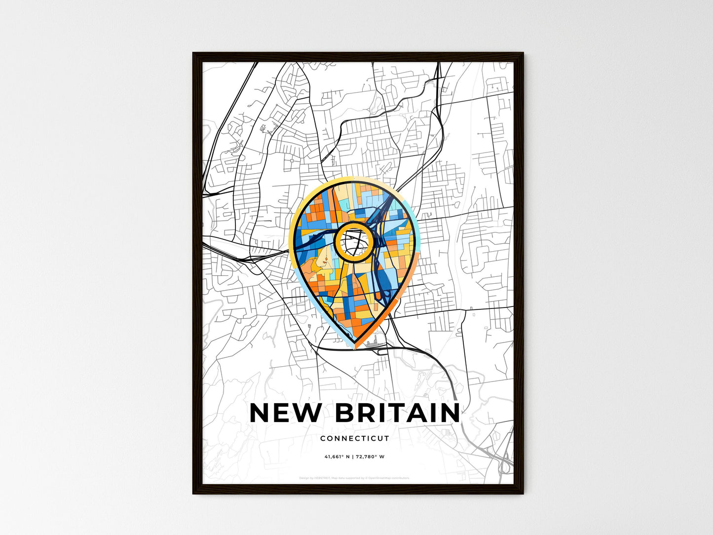 New Britain Connecticut wedding art map with pointer icon