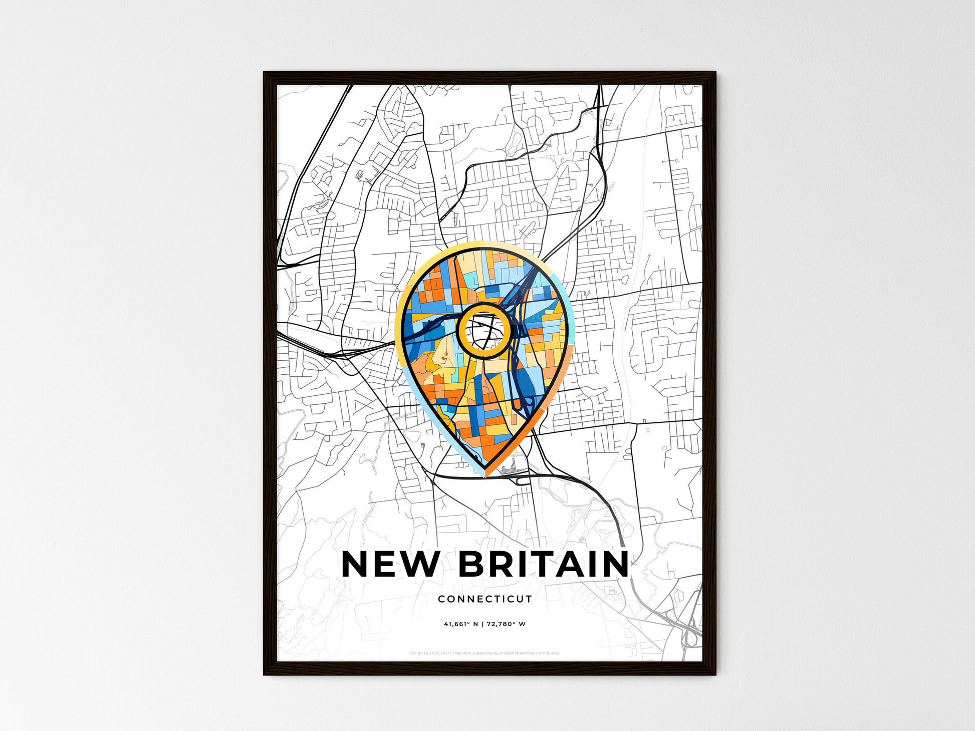 New Britain Connecticut wedding art map with pointer icon