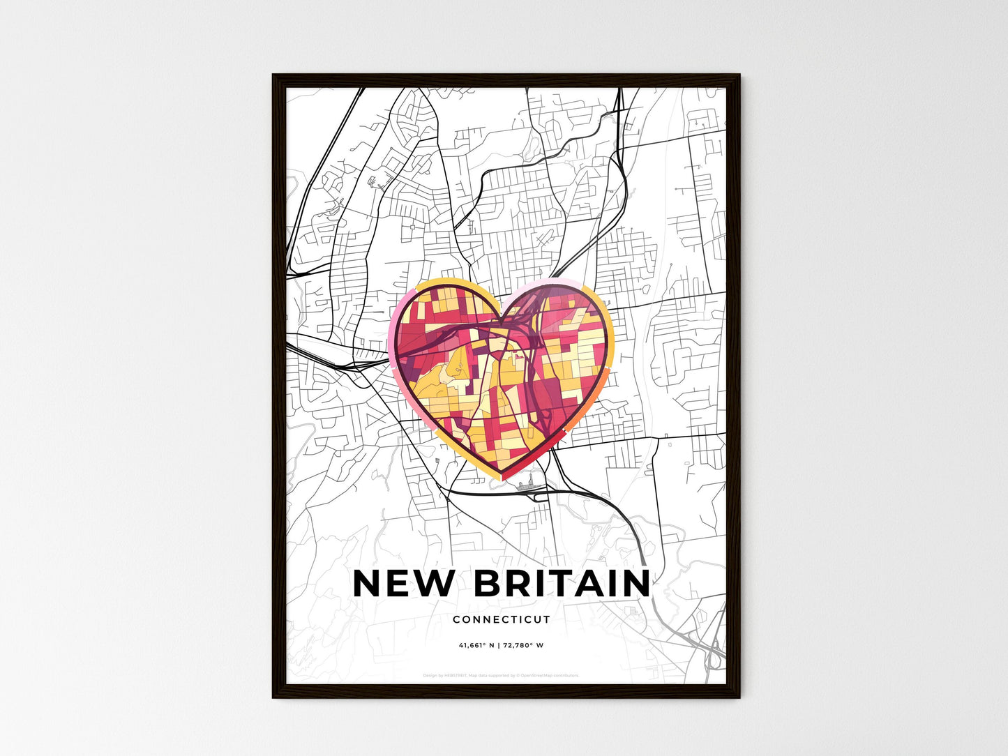 New Britain Connecticut wedding art map with heart icon