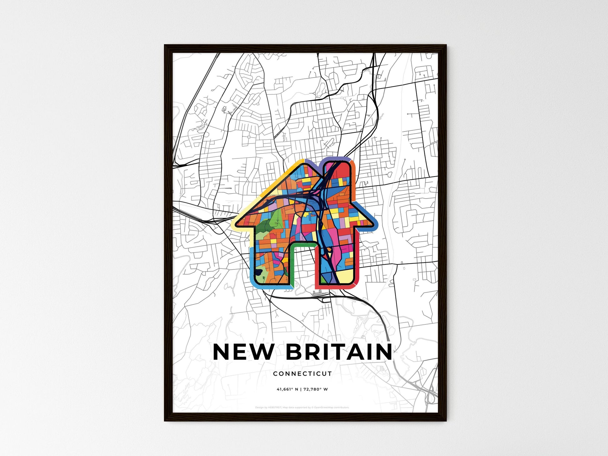 New Britain Connecticut wedding art map with home icon