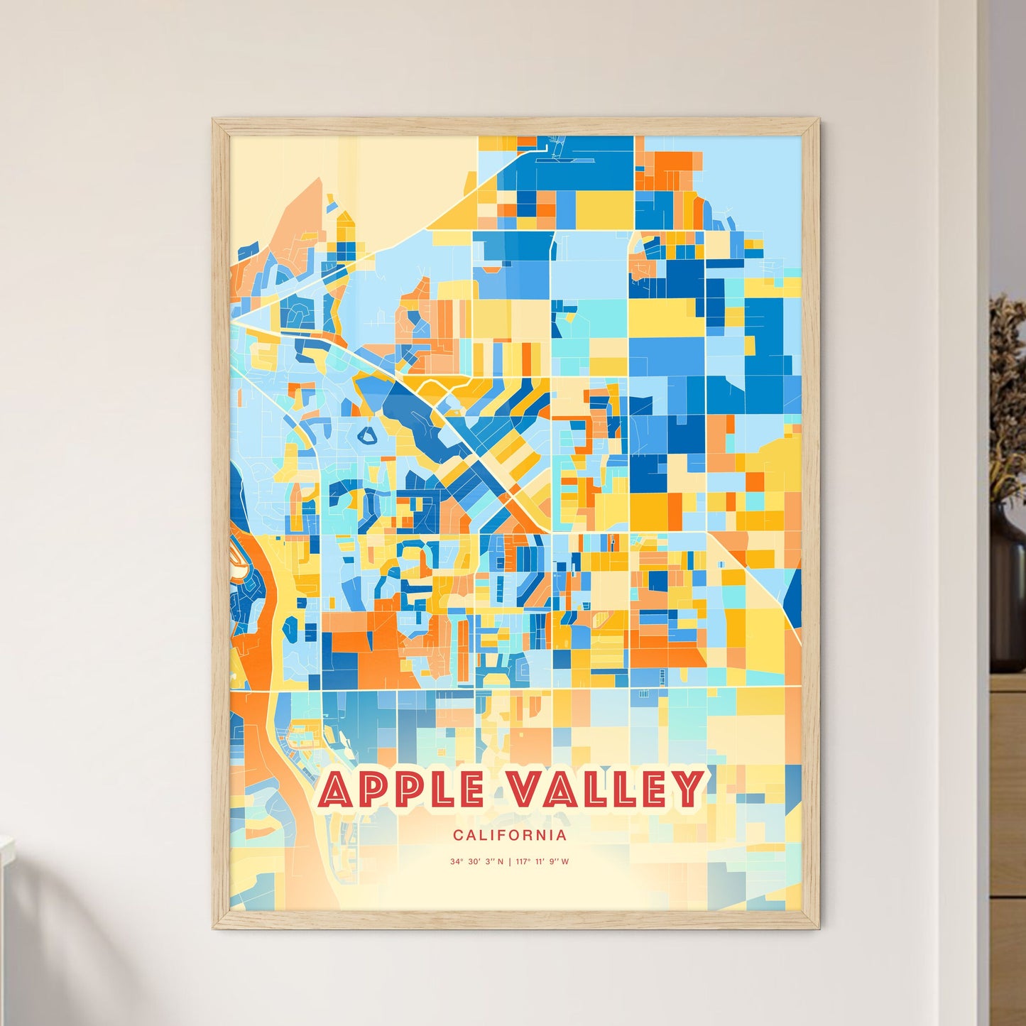 Colorful Apple Valley California Fine Art Map Blue Orange