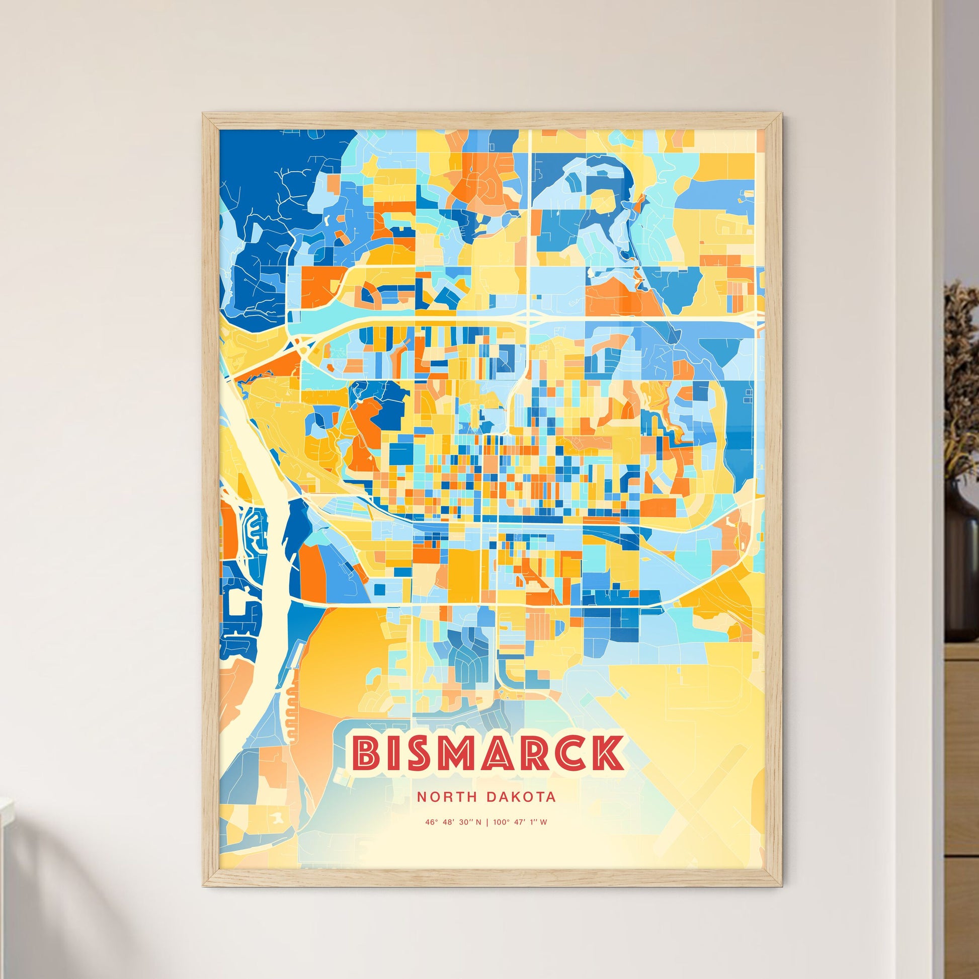 Colorful Bismarck North Dakota Fine Art Map Blue Orange