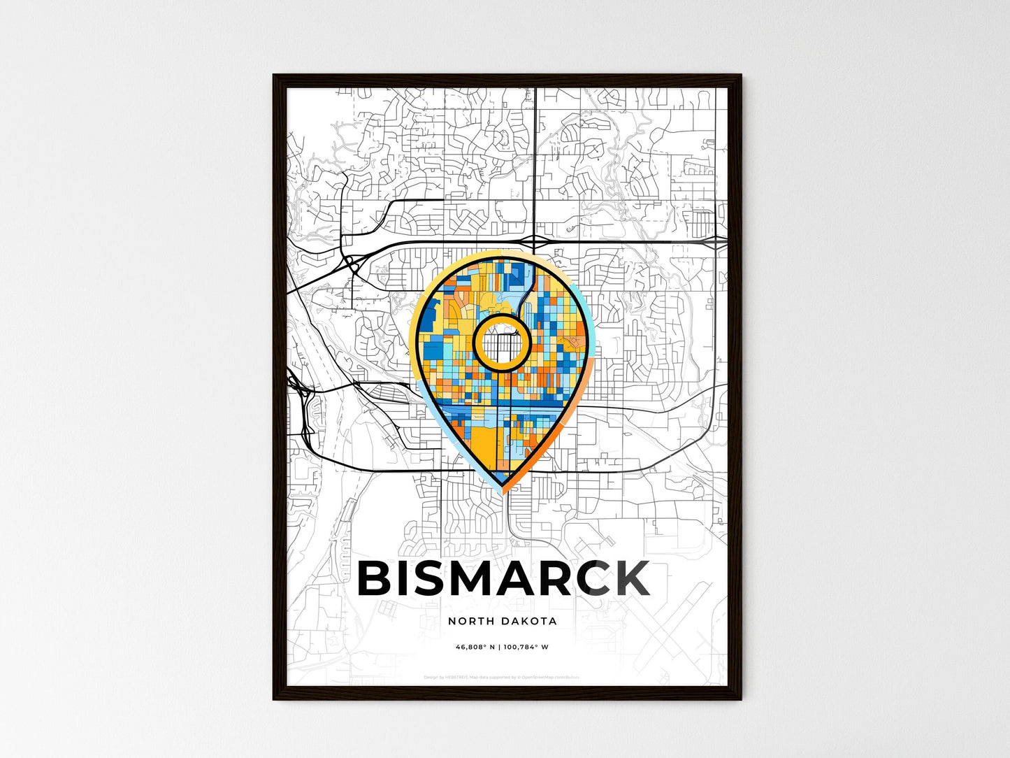 Bismarck North Dakota wedding art map with pointer icon