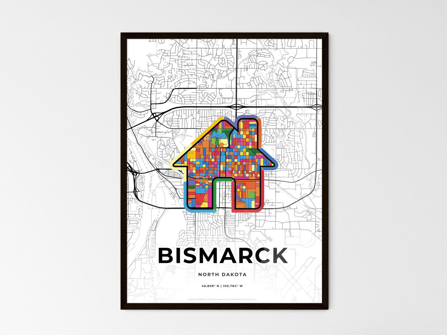 Bismarck North Dakota wedding art map with home icon