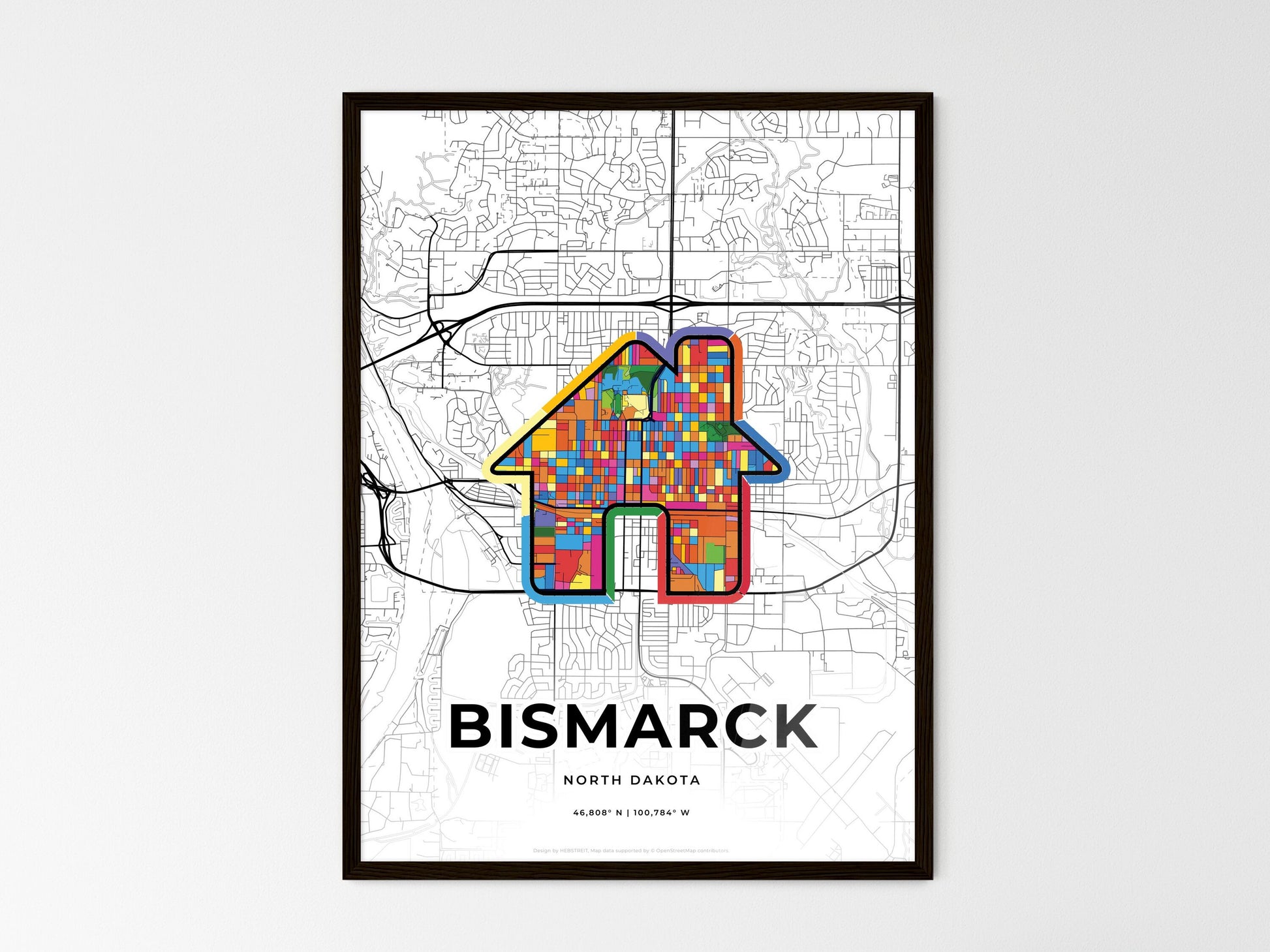 Bismarck North Dakota wedding art map with home icon