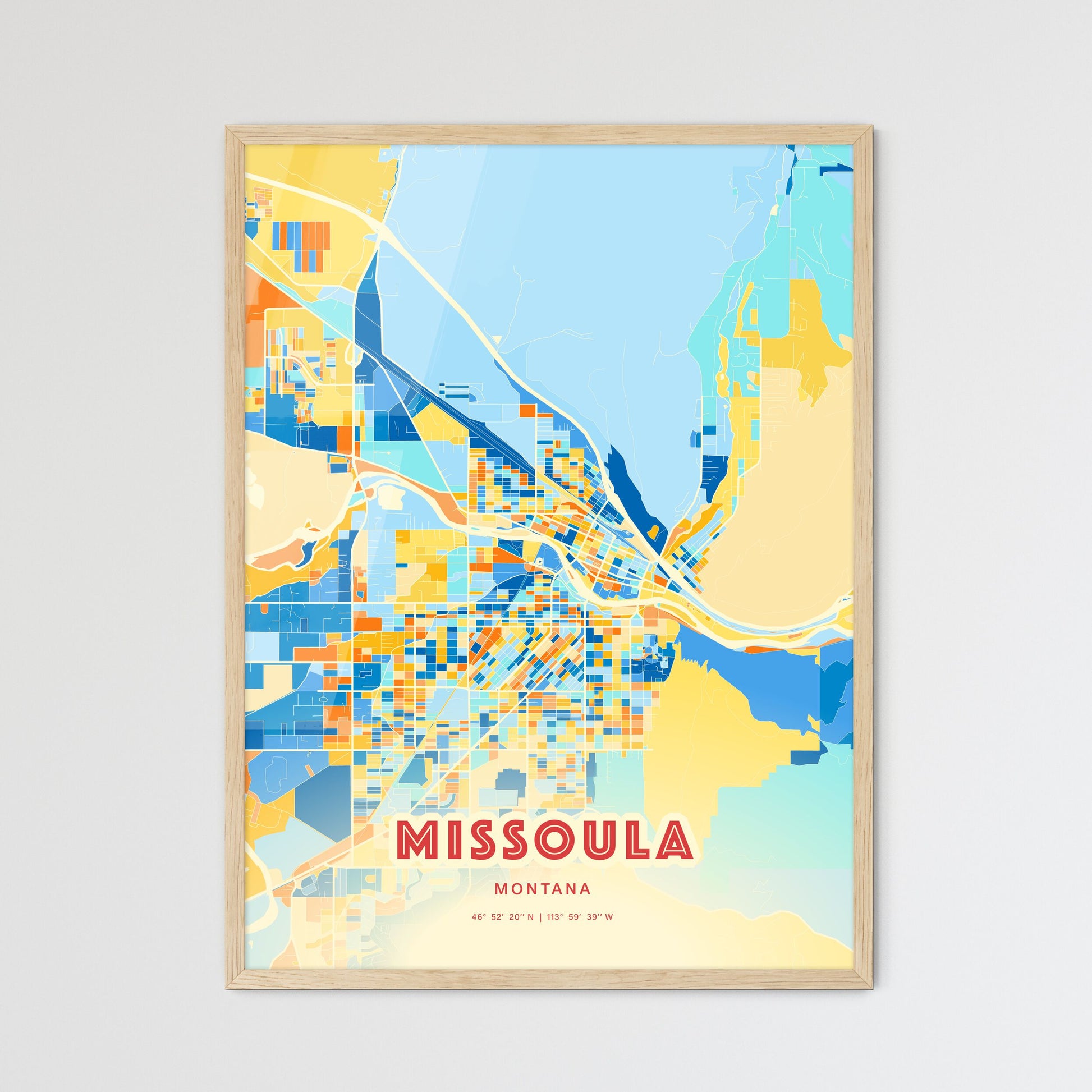 Colorful Missoula Montana Fine Art Map Blue Orange
