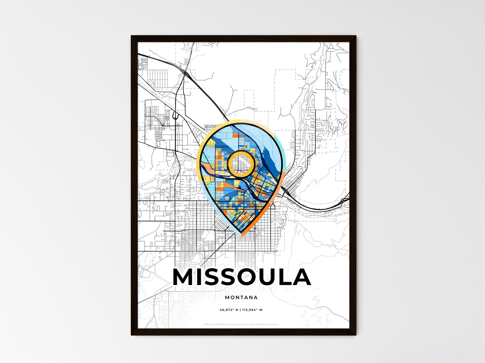 Missoula Montana wedding art map with pointer icon