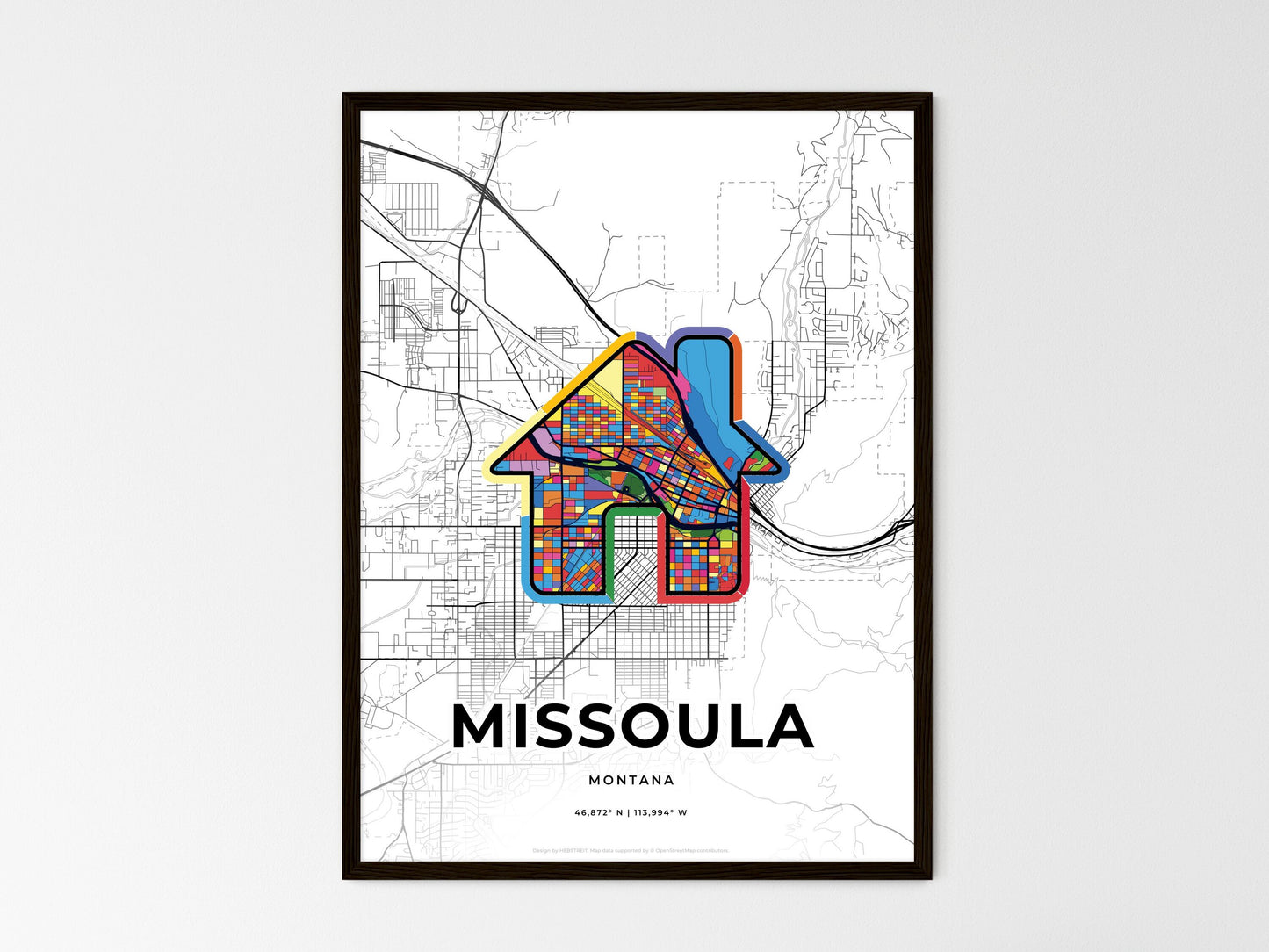 Missoula Montana wedding art map with home icon
