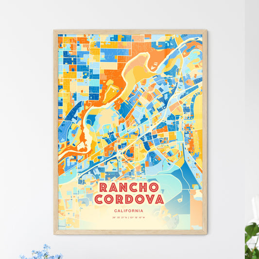 Colorful Rancho Cordova California Fine Art Map Blue Orange