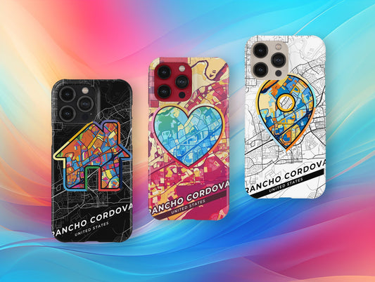 Rancho Cordova California slim phone case with colorful icon. Birthday, wedding or housewarming gift. Couple match cases.