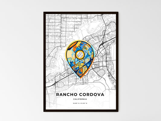 Rancho Cordova California wedding art map with pointer icon