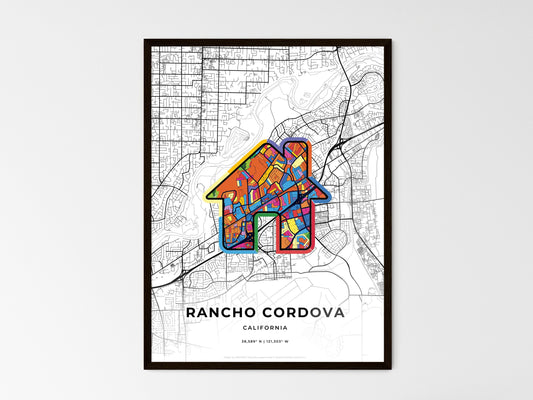 Rancho Cordova California wedding art map with home icon