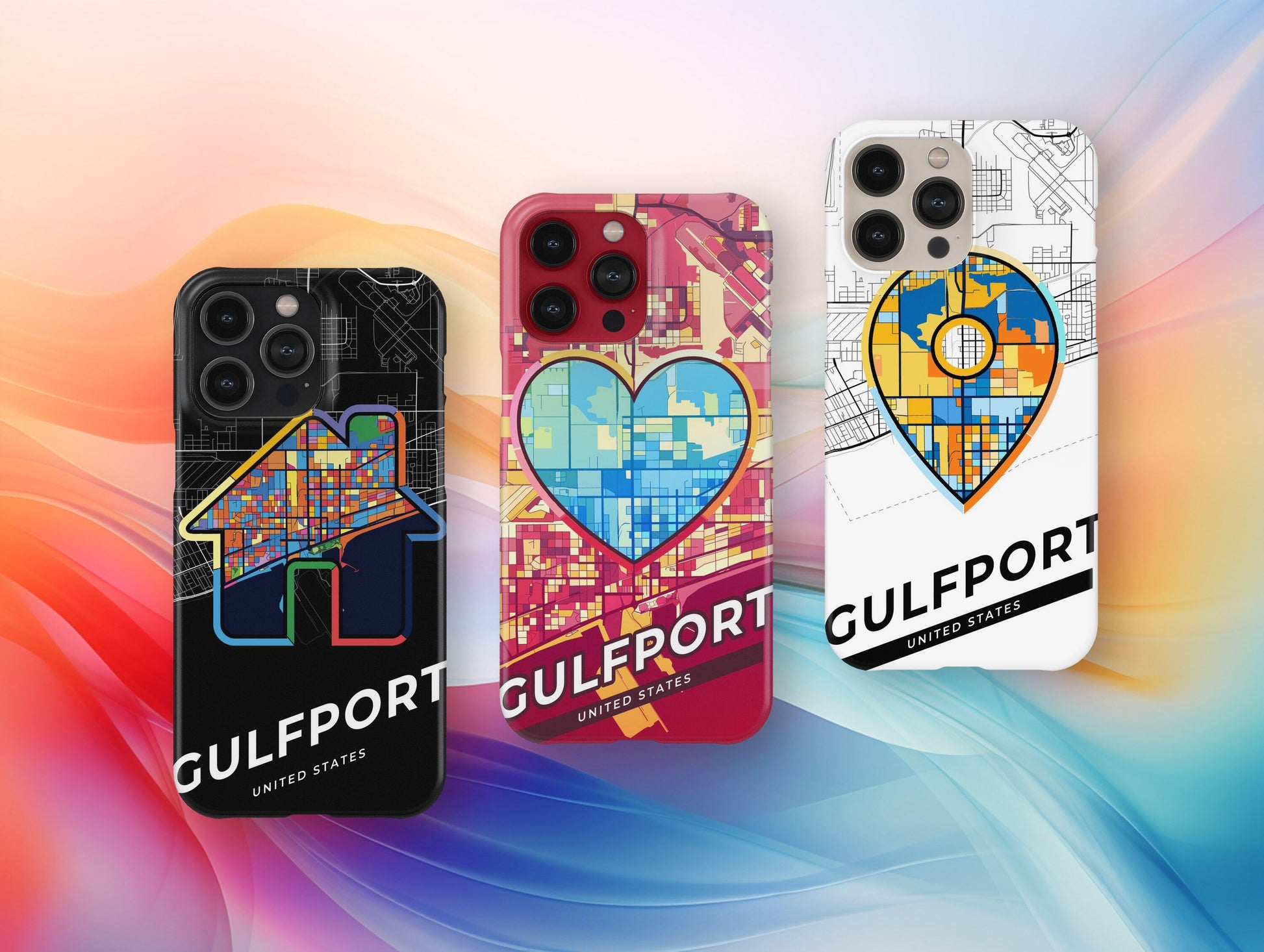 Gulfport Mississippi slim phone case with colorful icon. Birthday, wedding or housewarming gift. Couple match cases.