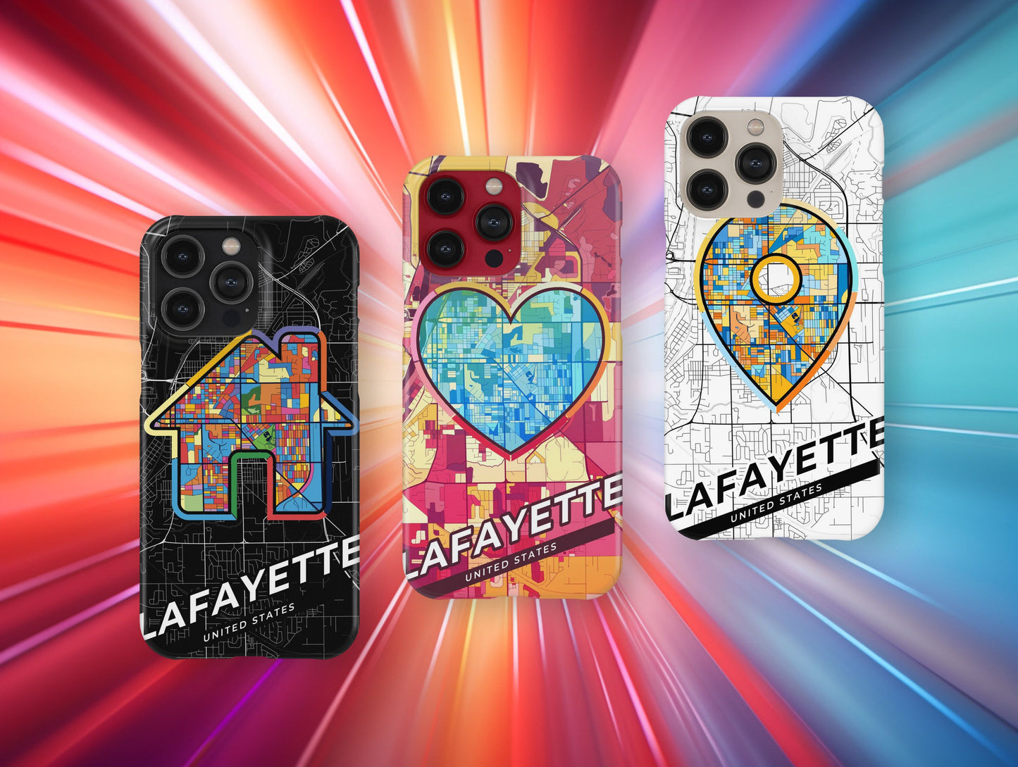 Lafayette Indiana slim phone case with colorful icon. Birthday, wedding or housewarming gift. Couple match cases.