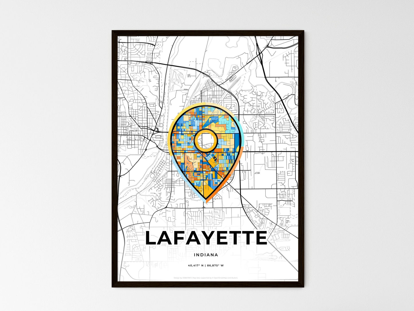 Lafayette Indiana wedding art map with pointer icon