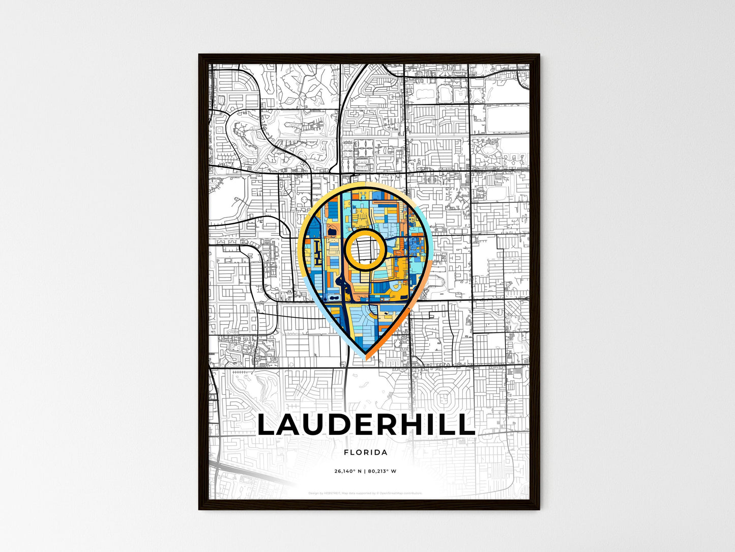 Lauderhill Florida wedding art map with pointer icon