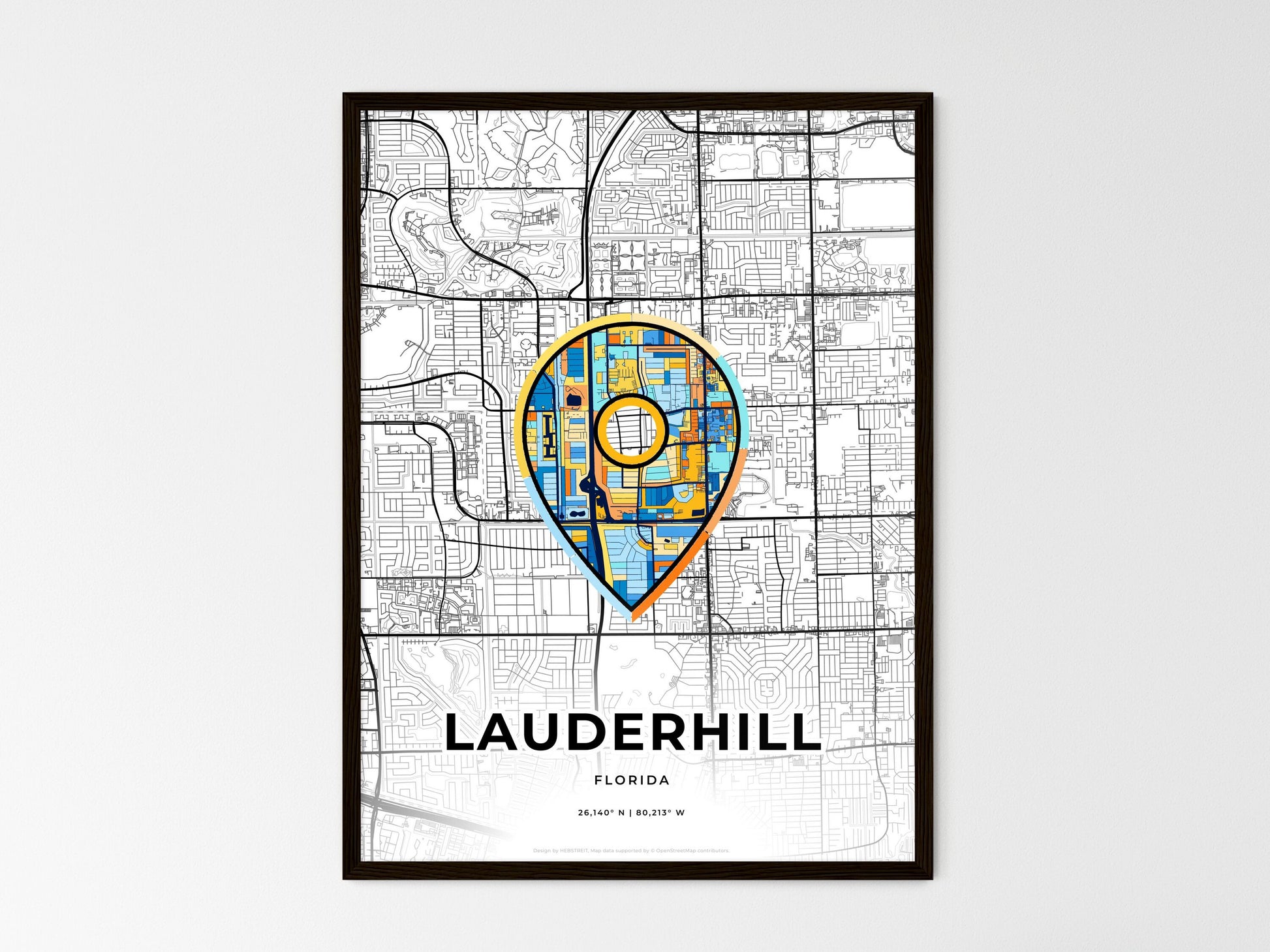 Lauderhill Florida wedding art map with pointer icon