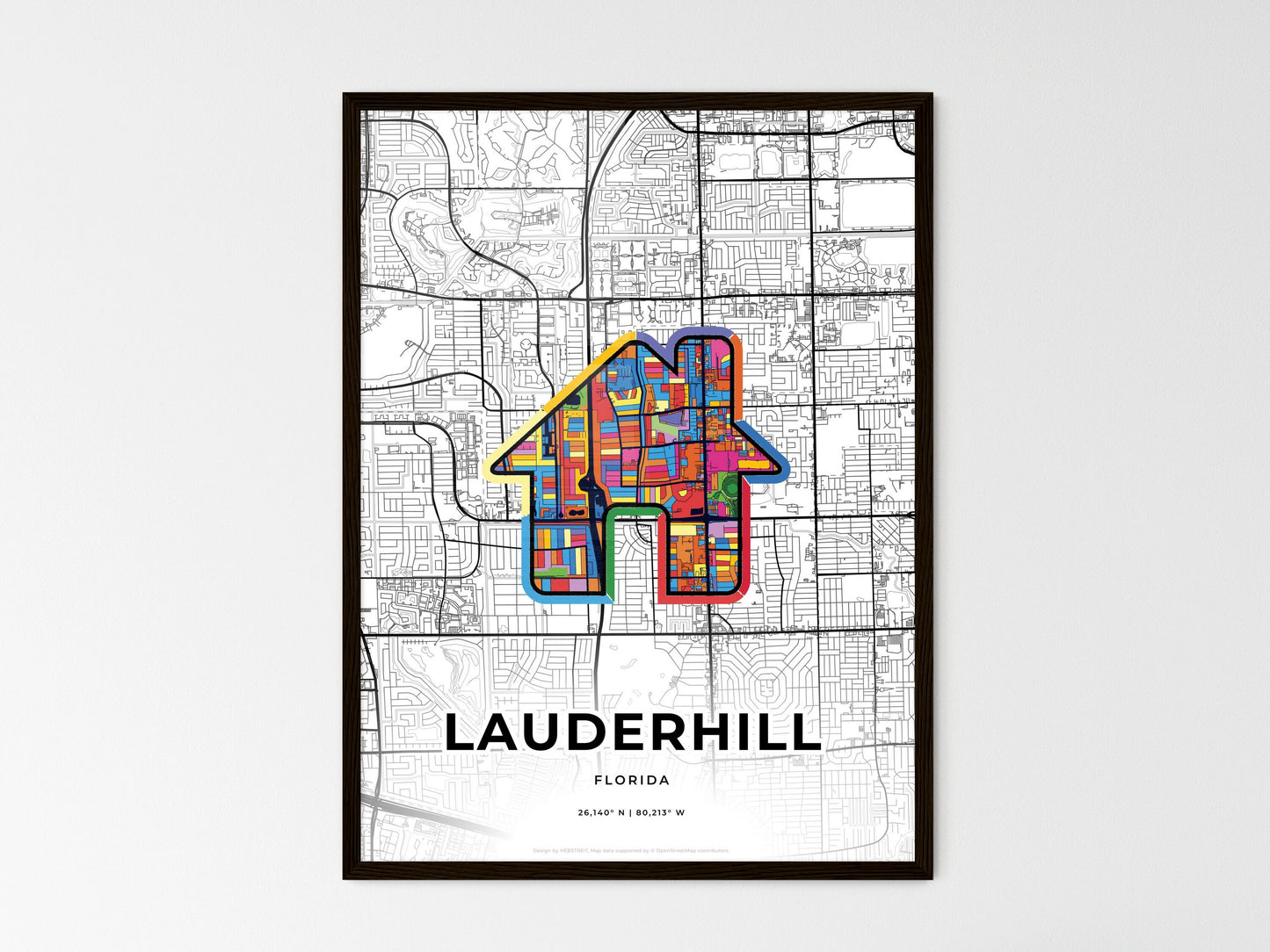 Lauderhill Florida wedding art map with home icon